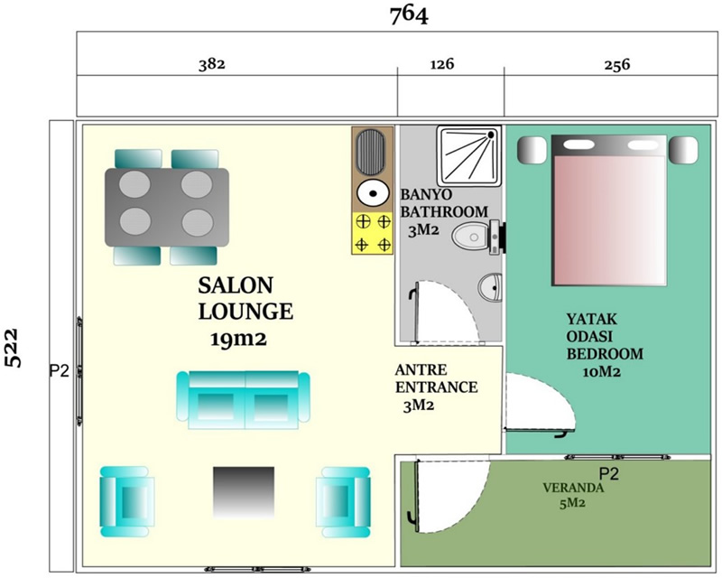 40 m<sup>2</sup> Tek Katlı Prefabrik Ev