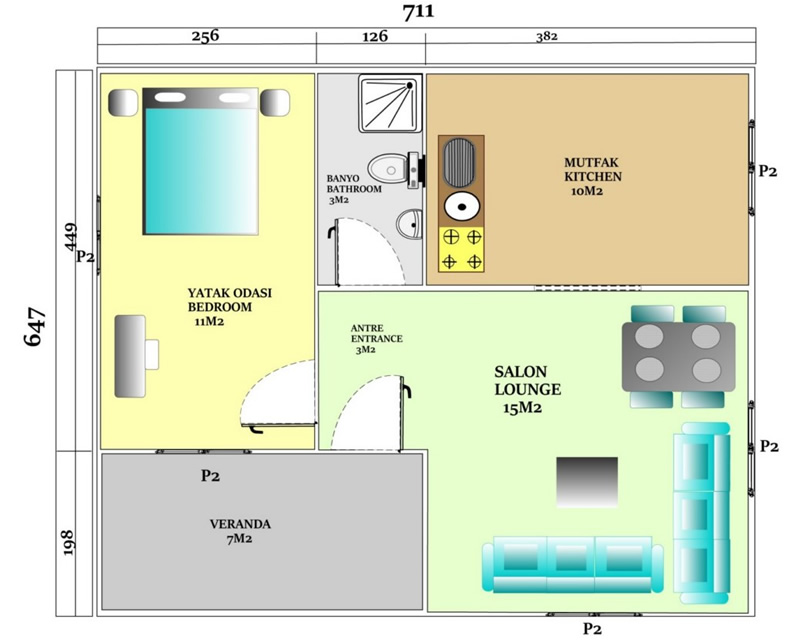 49 m<sup>2</sup> Tek Katlı Prefabrik Ev