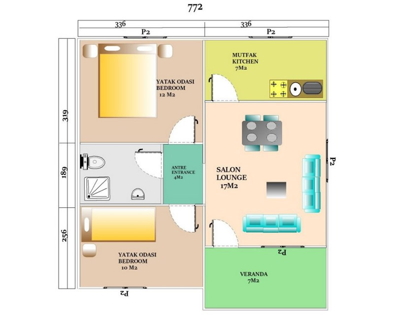 62 m<sup>2</sup> Tek Katlı Prefabrik Ev