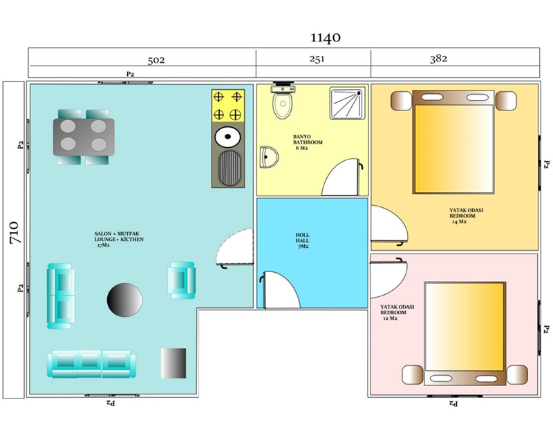 73 m<sup>2</sup> Tek Katlı Prefabrik Ev
