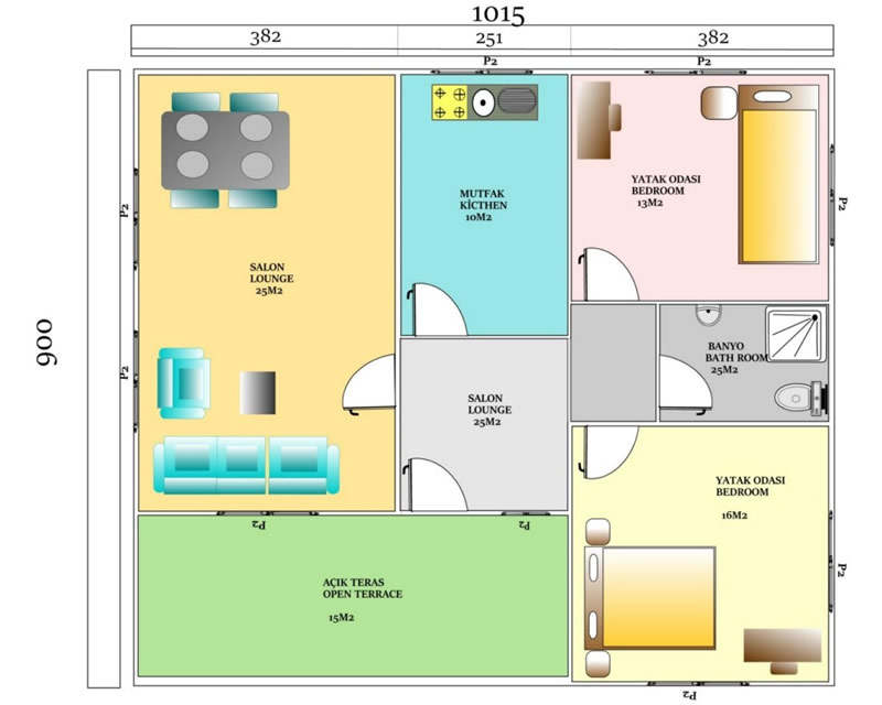 75 m<sup>2</sup> Tek Katlı Prefabrik Ev