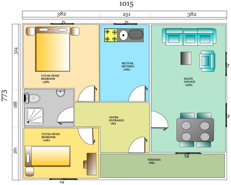 78 m<sup>2</sup> Tek Katlı Prefabrik Ev