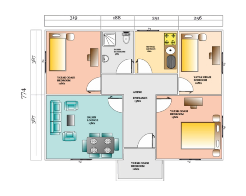81 m<sup>2</sup> Tek Katlı Prefabrik Ev