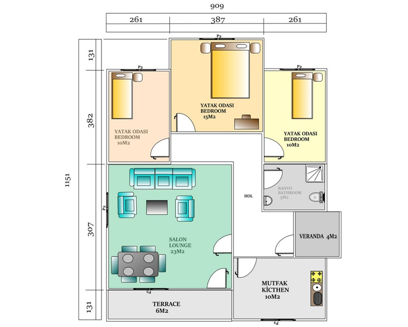 90 m<sup>2</sup> Tek Katlı Prefabrik Ev